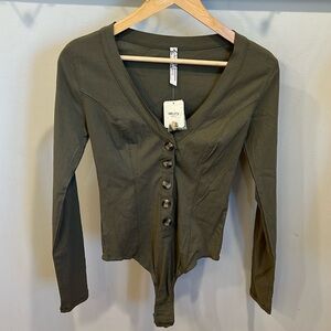 Free People Olive Green Bodysuit